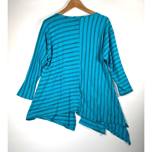 Yushi Tunic Top Womens Large Blue Stripe Asymmetrical Hem Bamboo Blend Artwear - Picture 3 of 12